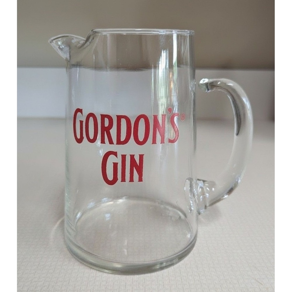 Vintage Gordon's Gin Pitcher, Clear Glass, Bar, Man Cave, 1 Quart, 6.25" Tall